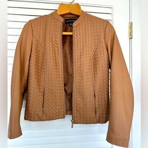 Colleen Lopez Women's Woven Tan Faux Leather Jacket